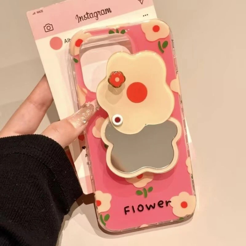 Flip-Top Rotating Flower Mirror Suitable for Iphone17Promax Mobile Phone Case Huawei P80 Double-Layer Imd Protective Case