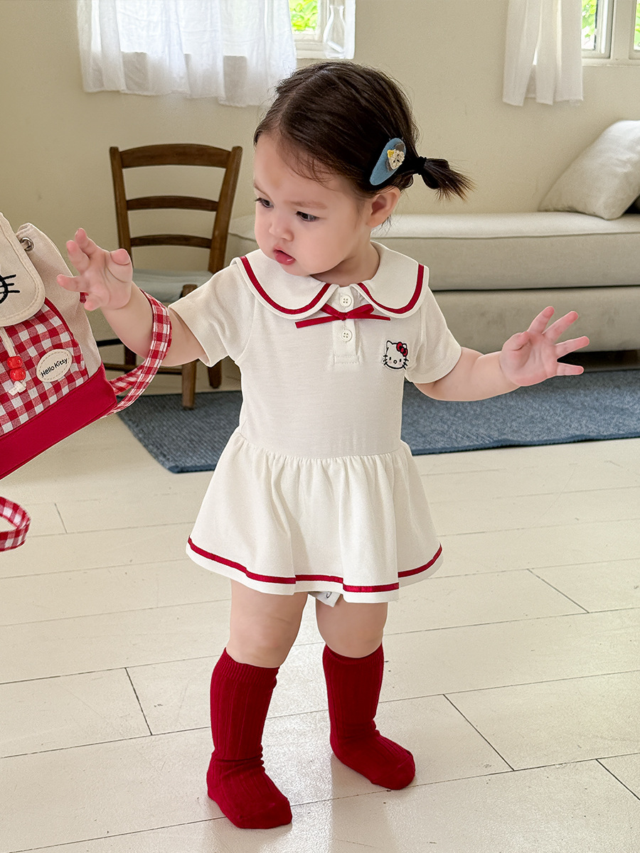 Sugar Pear ropa infantil de verano ropa delgada 2026 nueva camiseta de niñas ropa de escalada de la universidad de bebés bolsas de viento