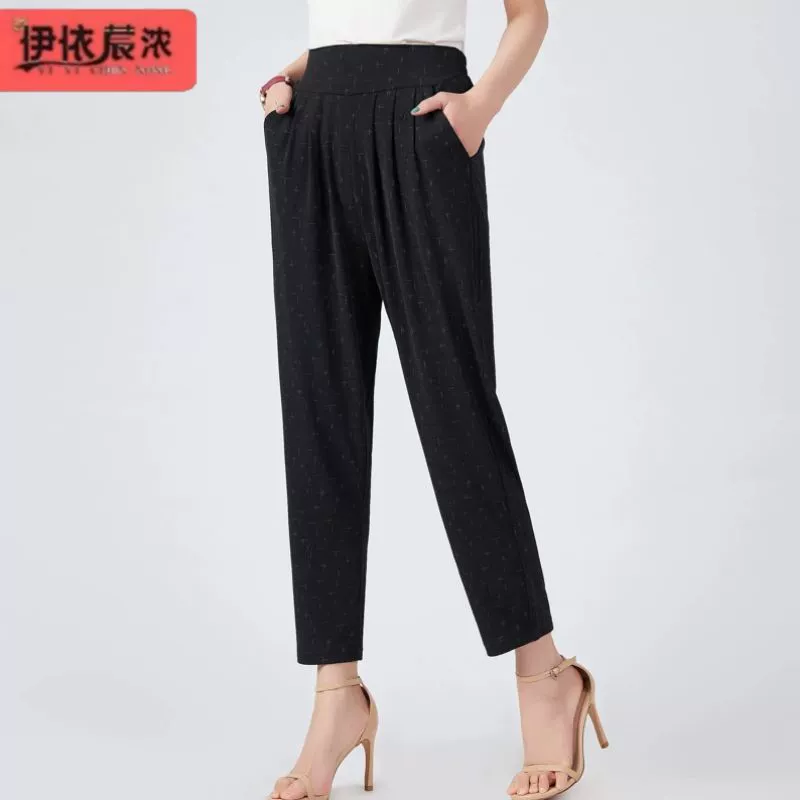 Женские брюки среднего и пожилого возраста, Летние Гарем, брюки для 60-летней мамы, брюки из льна из ледяного шелка, тонкие крутые удобные брюки оптом