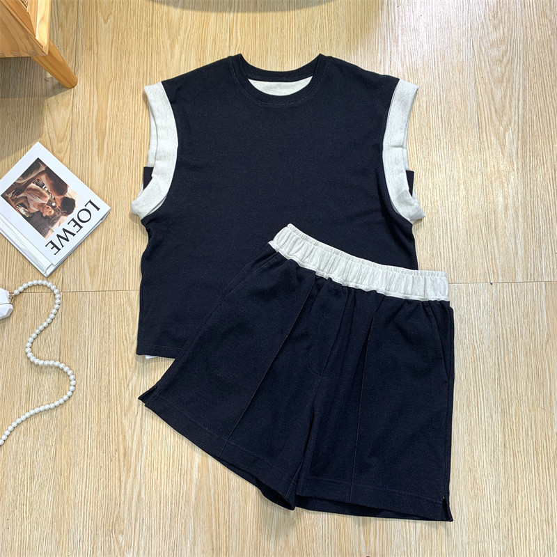 Special Clearance Sale Casual Lazy Summer Bi Color-Block Rolled Sleeve T-Shirt + Shorts Loose Non-Return Non-Exchange
