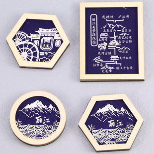 Wholesale Blue Dye Refrigerator Stickers Wooden Frame Tie-Dye Small Gifts Lijiang Ancient City Big Waterwheel Yulong Snow Mountain Tie-Dye Attractions