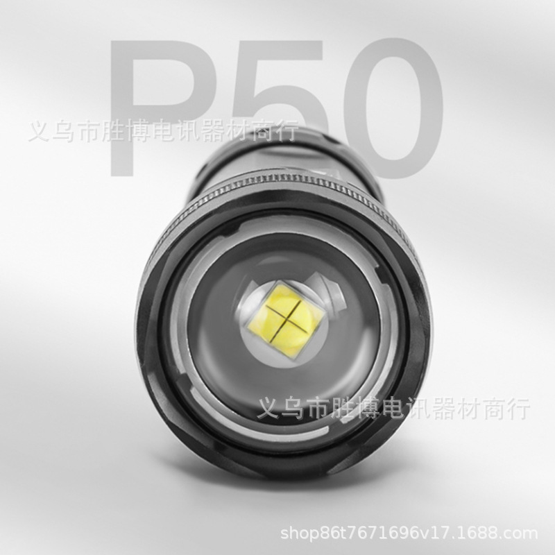 Lintera de luz transfronteriza P50 zoom telescópico de aluminio linterna recargable USB iluminación de largo alcance al aire libre X71