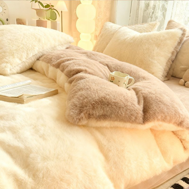 加厚牛奶绒四件套装冬季保暖法兰绒加绒双面三件套被套母婴级