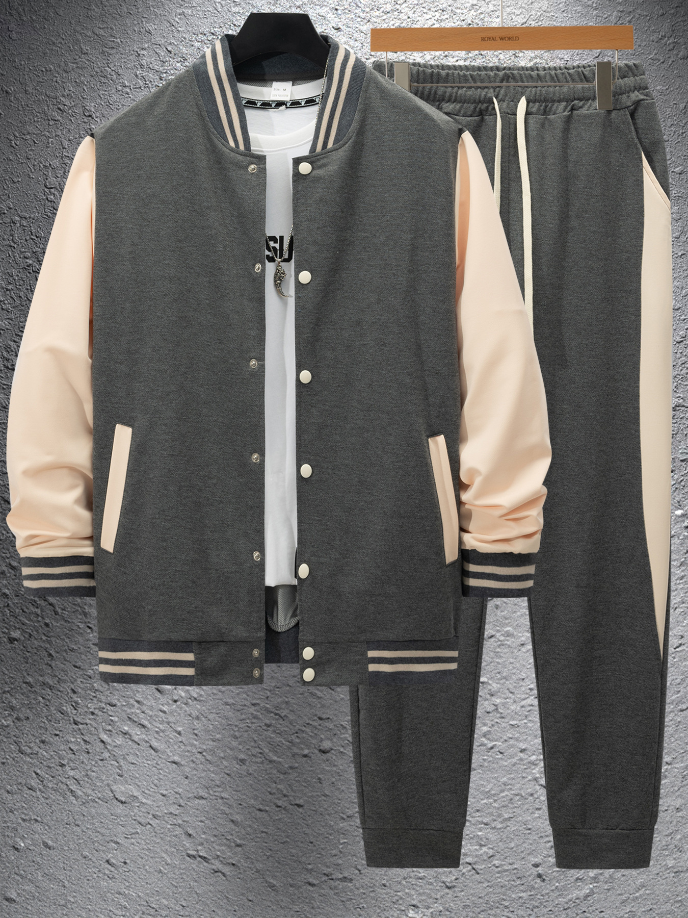 Herren Baseball Strickjacke Mit Hose Im Colour Block Design_voghion.com