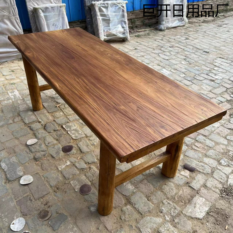 Old Elm Wood Table, Vintage Wooden Tea Table, Natural Wood Zen Dining Table, Door Panel, Northern Solid Wood Bar Counter, Home Long Table and Chairs