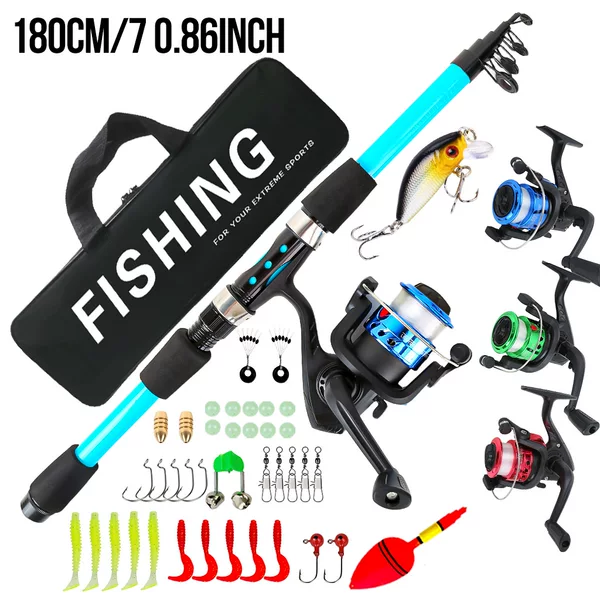 Complete fishing tackle set, including telescopic fishing rods and lures, 1.8M long-casting rods, factory direct sales, wholesale, and export supply