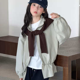 女童外套春秋2026新款洋气童装女孩休闲连帽刺绣衣服儿童上衣秋季