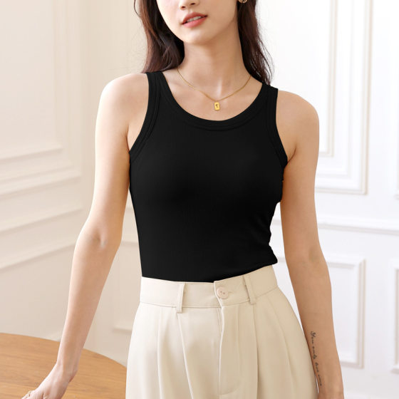 White Sling Design Sense Niche Outfit Women's Bottoming Summer New Knitted Cotton Vest Underwear with Chest Pad