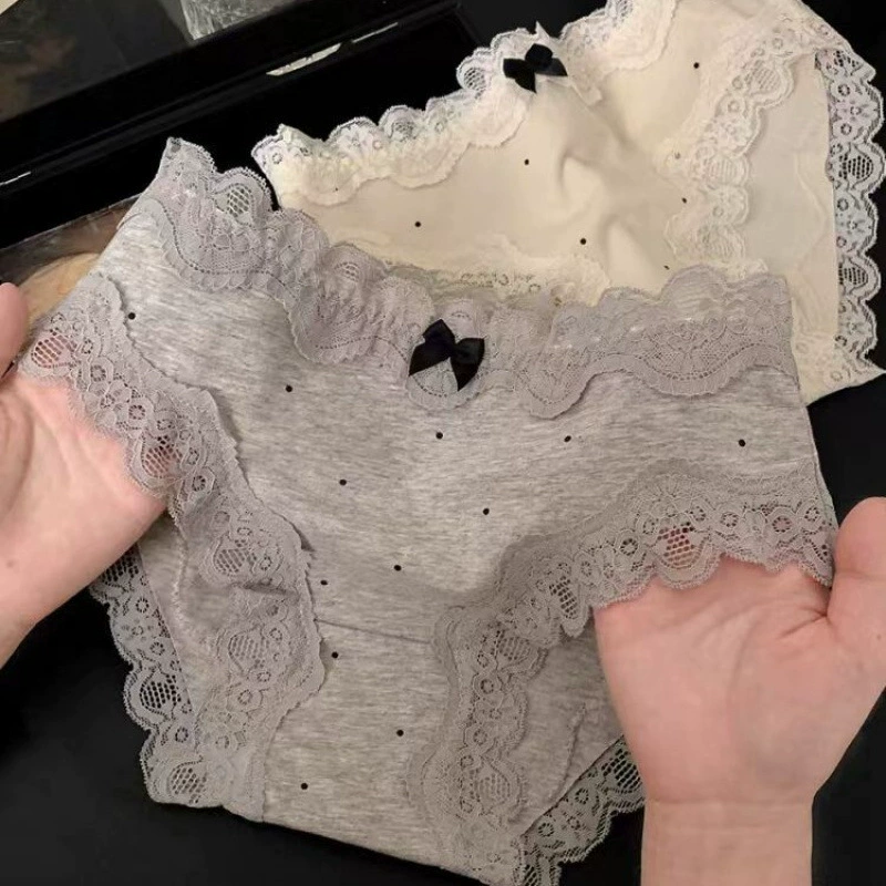 Хлопковые сексуальные штаны, кружевное дышащее белье, брюки, средняя посадка