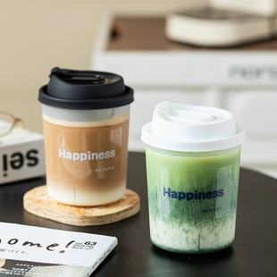 Milk tea coffee hot cold drink cup straight men's Cup ins fat cup with lid 500ml transparent leak-proof packaging fruit tea cup