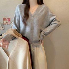 实拍新款大码V领针织开衫外套女秋季微胖mm显瘦长袖外搭短款上衣
