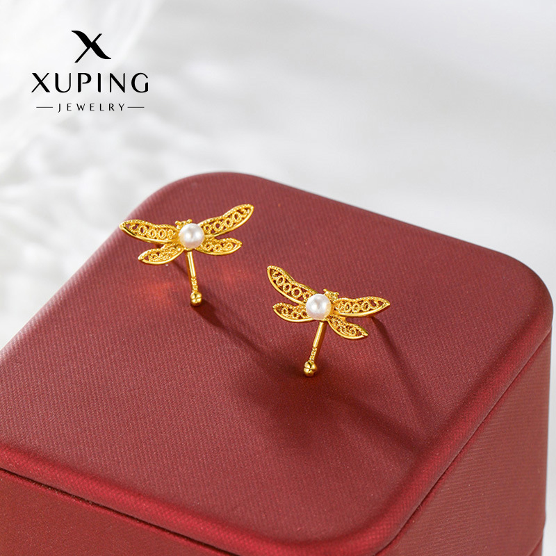Xuping nuevo chapado de aleación de cobre 24k color micro perla dragón pendientes de orejas nicho temperamento ligero lujo orejas mujeres