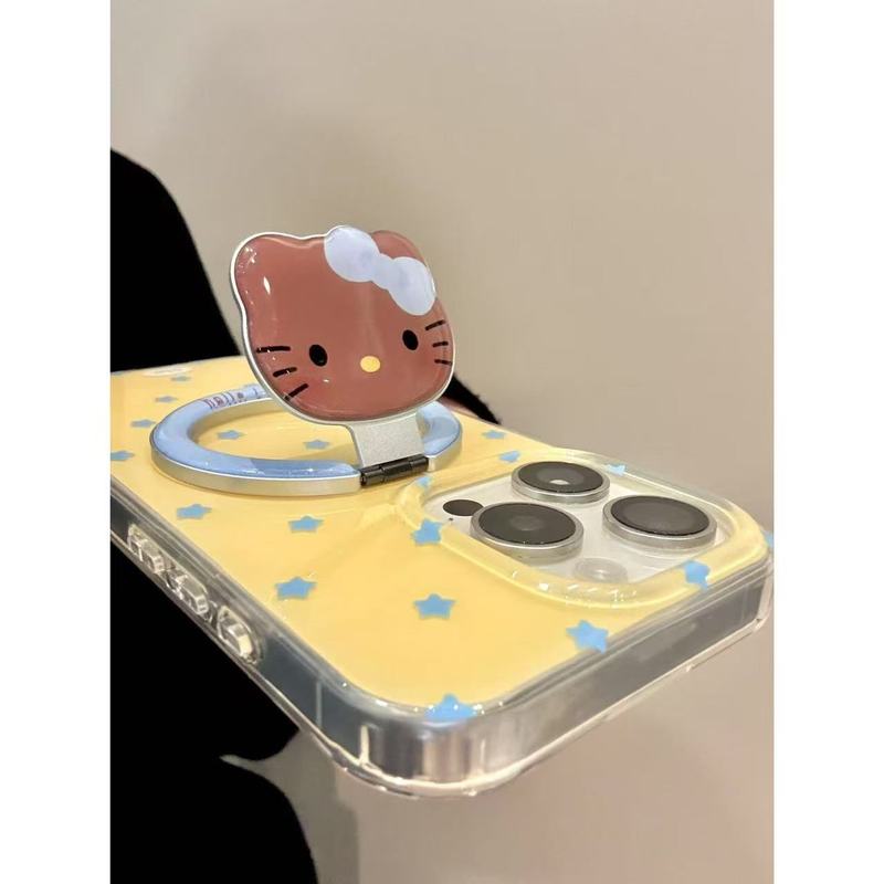 韩系ins玉米黄蓝星星猫咪支架适用iphone16promax苹果15手机壳14|undefined