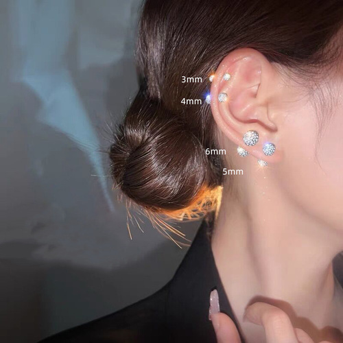 Small Titanium Steel Ear Cuff Full Drill Soft Clay Ball Ear Stud Double Head Round Bead Screw Thread Circular O L Ear Cuff Full Ear Bone