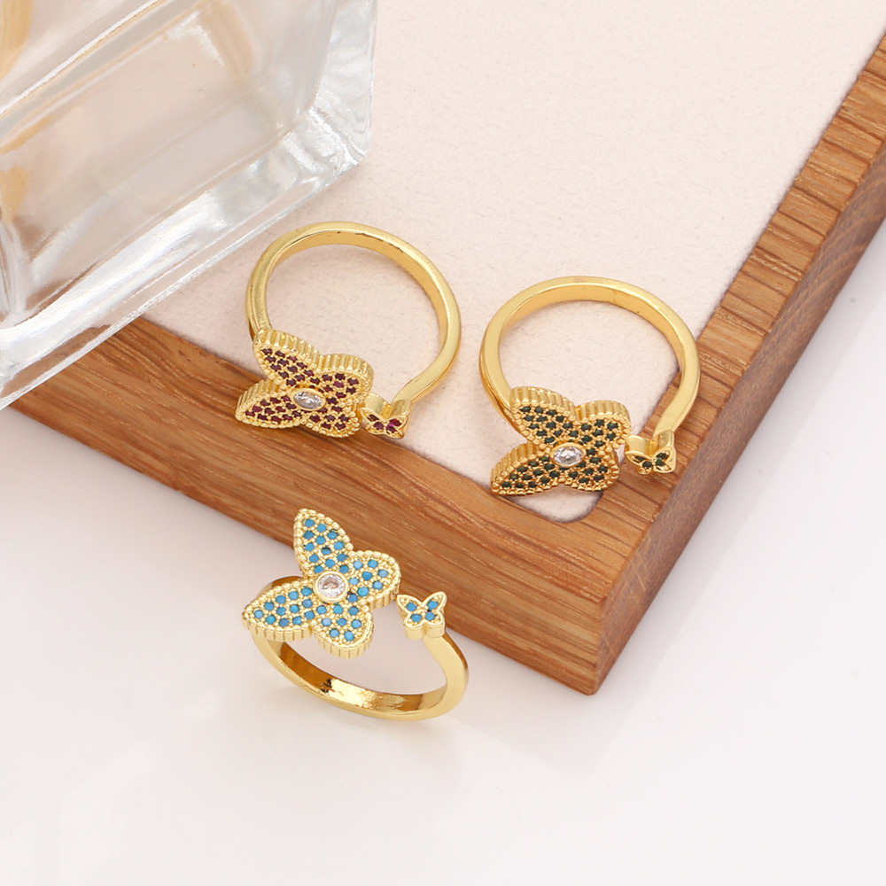 Fashion Copper Butterfly Ring Daily Electroplating Zircon Copper Rings display picture 8