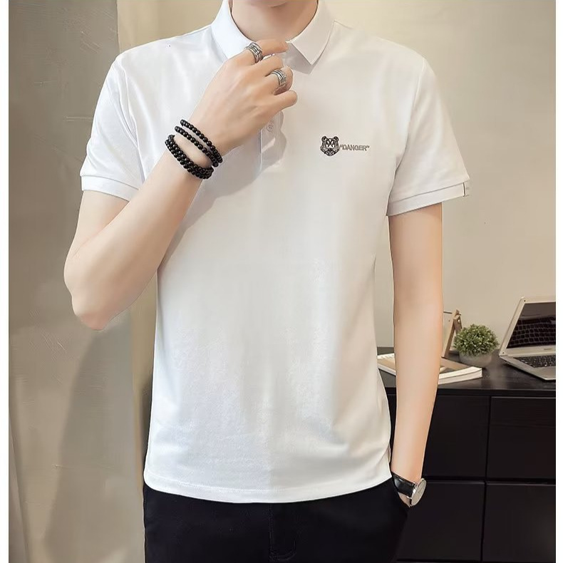 Tendencia verano nuevo estilo de los hombres de manga corta de alta calidad moda delgada solapa de negocios polo de los hombres de los hombres