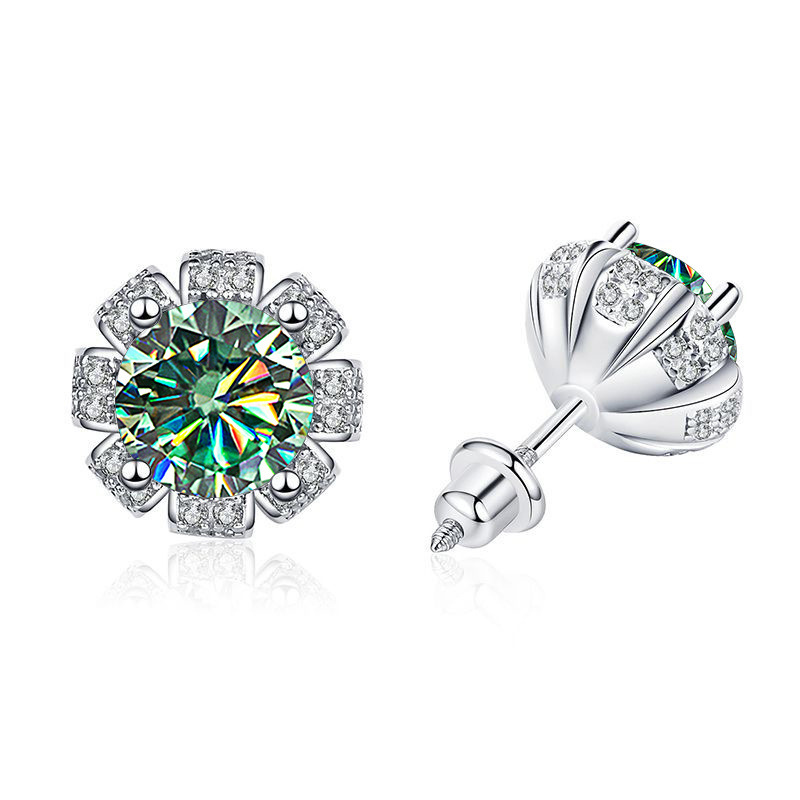 925 plata esterlina moissan piedra pendientes mujeres nuevos pendientes de ocho puntas simple pendientes de alta sensación chapado en oro pt950 al por mayor