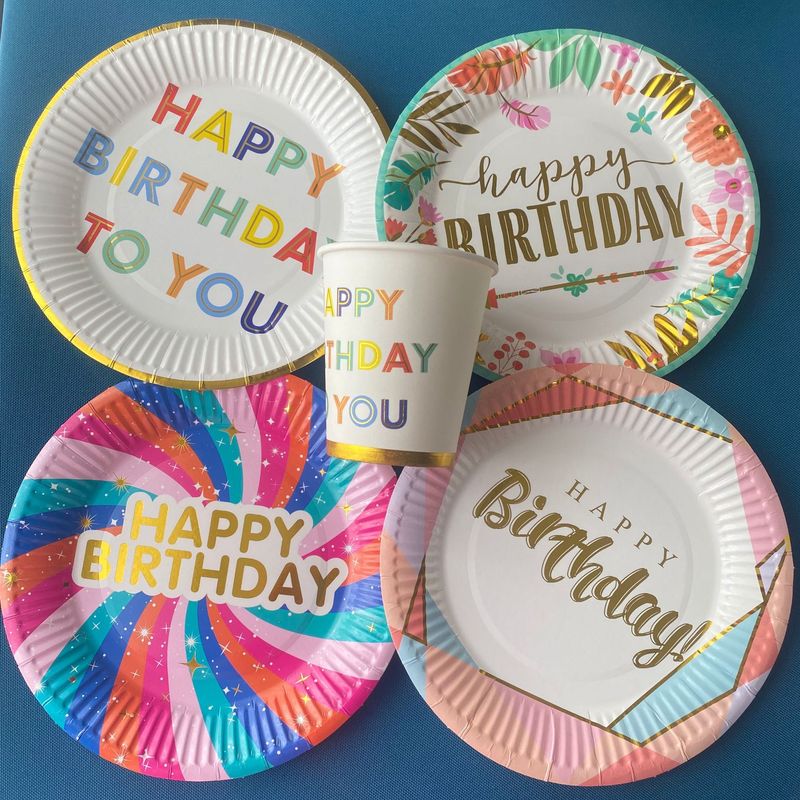Cross-Border special for new 7-inch color paper plate printing bronzing birthday party supplies disposable paper plate color plate