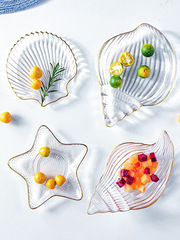 Glass plate dipping plate exquisite fruit plate gold-rimmed plate home living room dishes tableware sauce plate snack plate