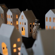 收集时光  陶瓷白色大小房子烛台 小夜灯 圣诞氛围家居摆