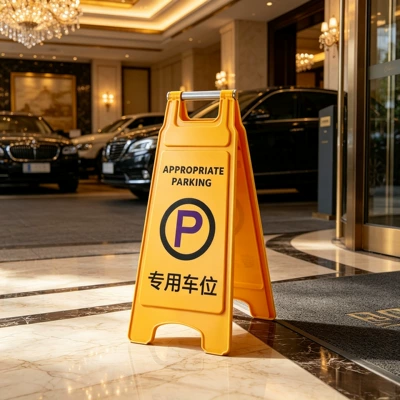 Warning sign progress, caution slippery surface, parking space - reserved-parking-space