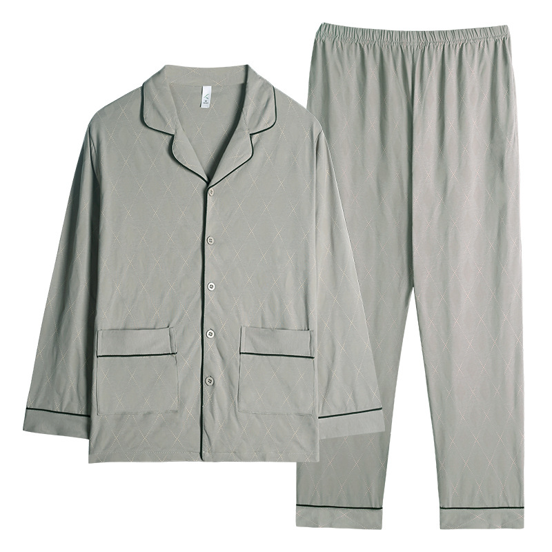 Pijamas de los hombres de primavera y otoño primavera 100% algodón de manga larga juventud otoño suelta ropa exterior homewear traje de los hombres