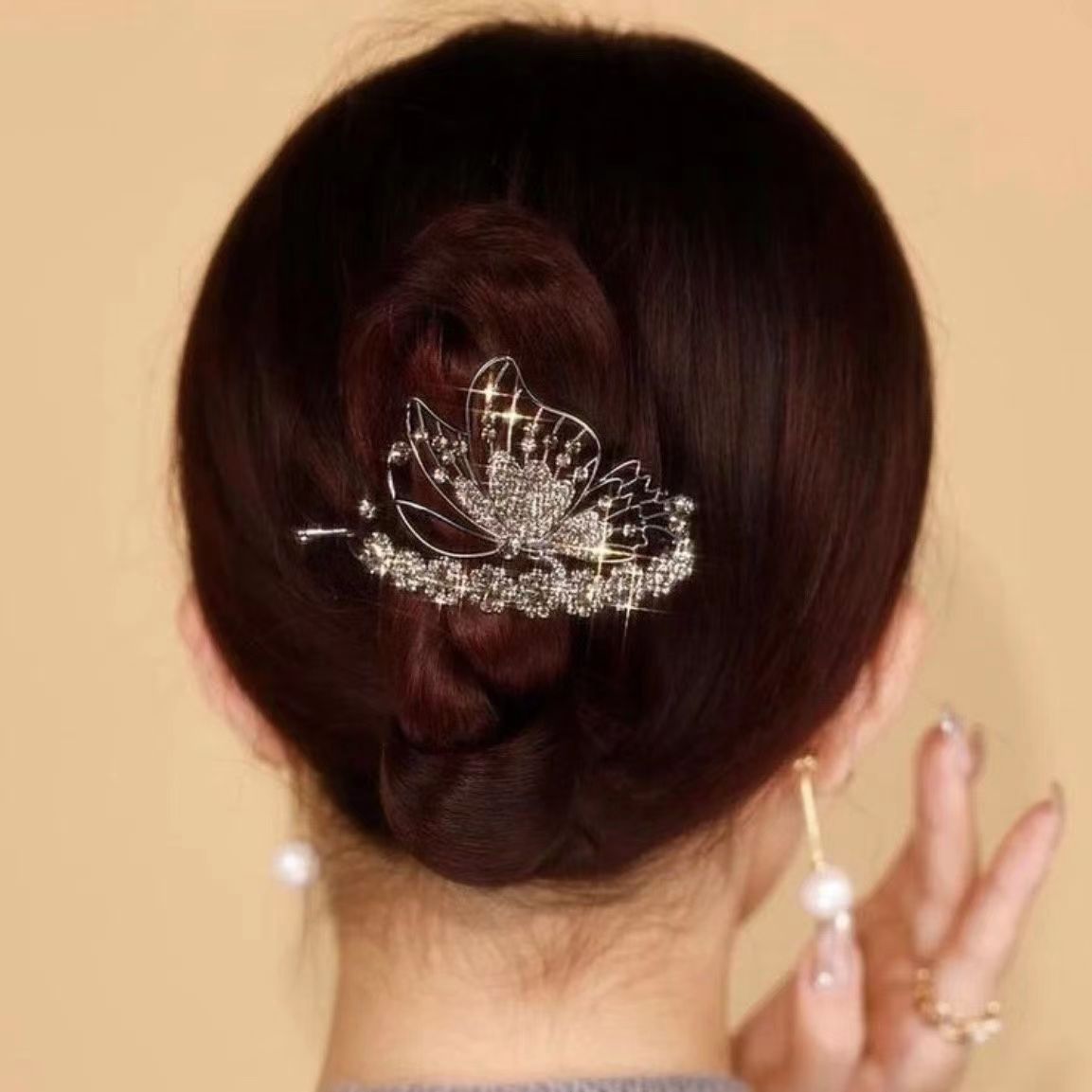 Femmes Dame Fleur Alliage Placage Incruster Zircon Pince À Cheveux display picture 10