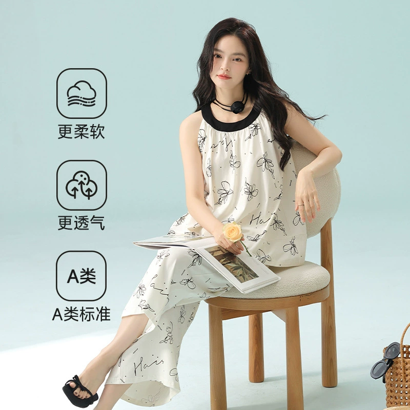 Antibacterial cotton summer vest sleevless, thin pijama, set