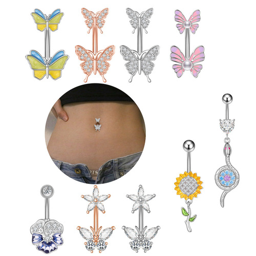 Cross-border e-commerce new style zircon belly button nail dripping oil belly button ring piercing jewelry online wholesale