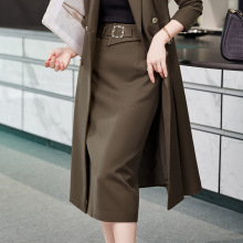 七谷娘专柜中长款包臀裙秋冬女装职业修身显瘦风衣英伦风半身裙