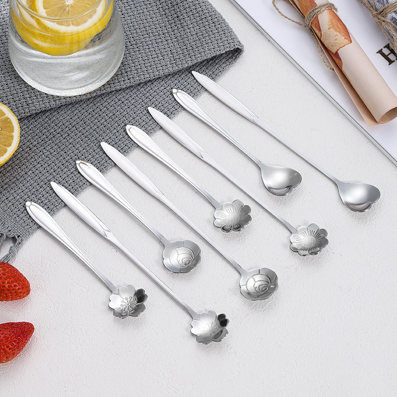 Stainless Steel Cherry Blossom Long Handle Mug Stirring High Aesthetic Coffee Bird's Nest Gift Spoon_voghion.com