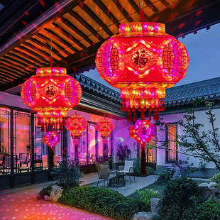 2026新款360°旋转七彩led走马灯新年春节绚丽多彩立体福字红灯笼-阿里巴巴
