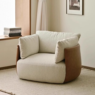 Simple Sofa Chair, Modern Mid-Century Style, Retro Color Matching, Lazy Sofa Style, Cream Style Casual Single Chair