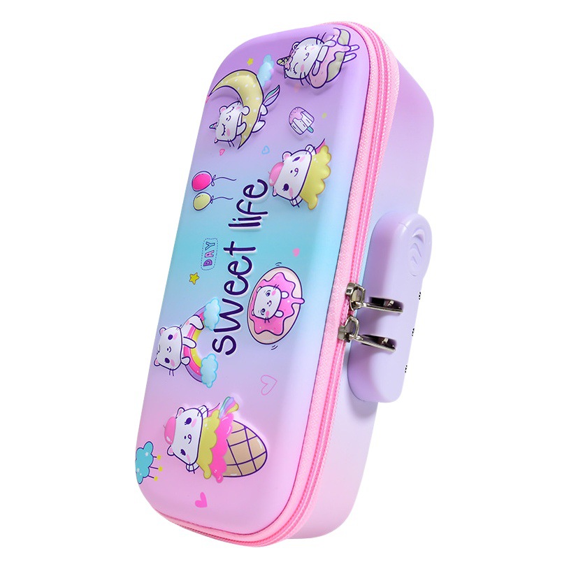 Caja de lápiz de bloqueo de contraseña de gran capacidad para estudiantes de escuela primaria jardín de infantes lindo creativo multi-capa multi-funcional caja de papelería 3D