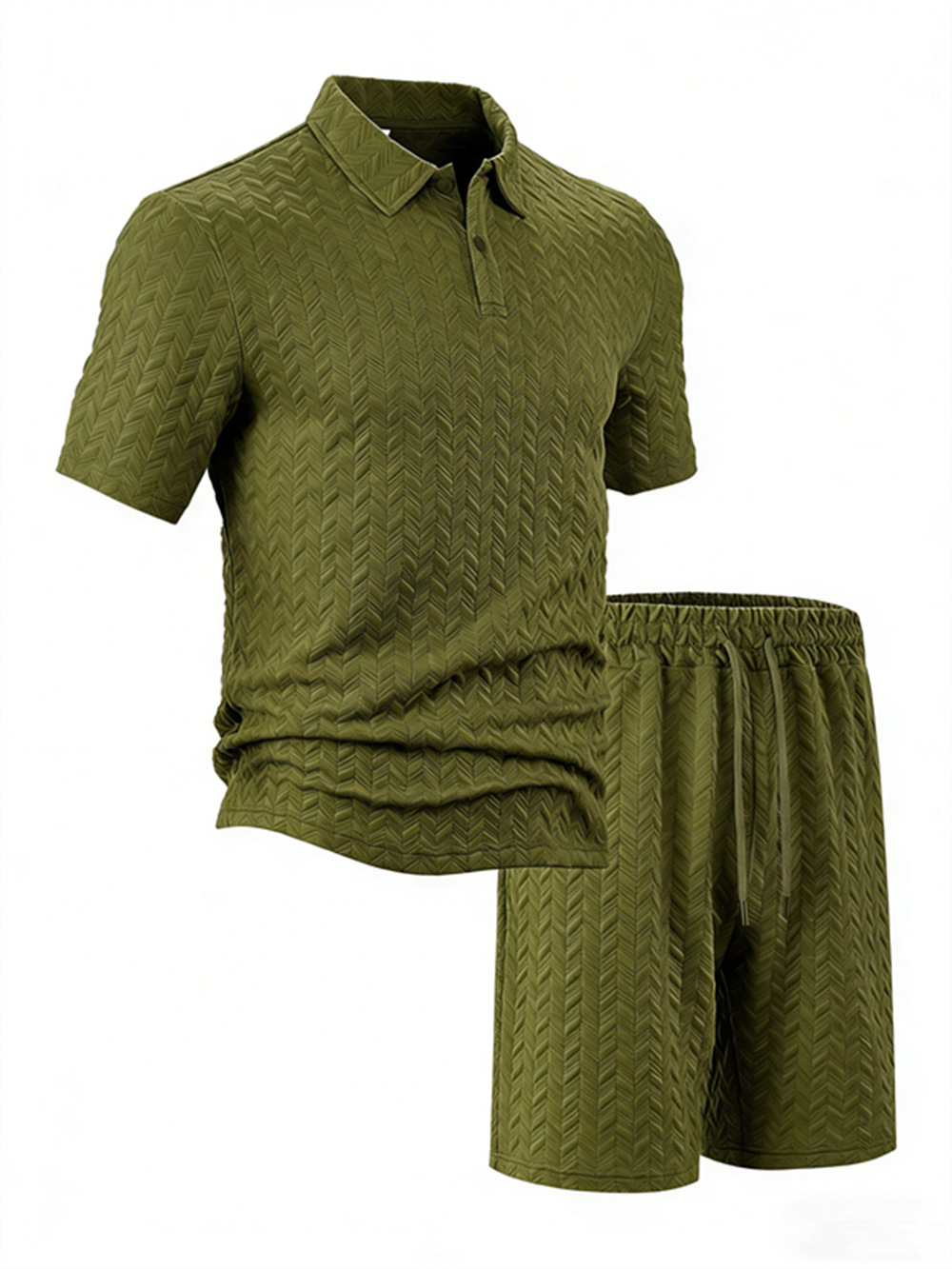 Men's Short Sleeve Polo Shirt Set Jacquard Design Comfort Fit Casual Summer Wear Breathable Polyester Fabric_viptrois.com