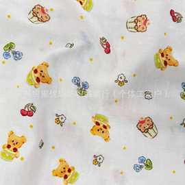 全棉数码印花纱布卡通格子花棉布40支双层纱面料春秋居家服装面料