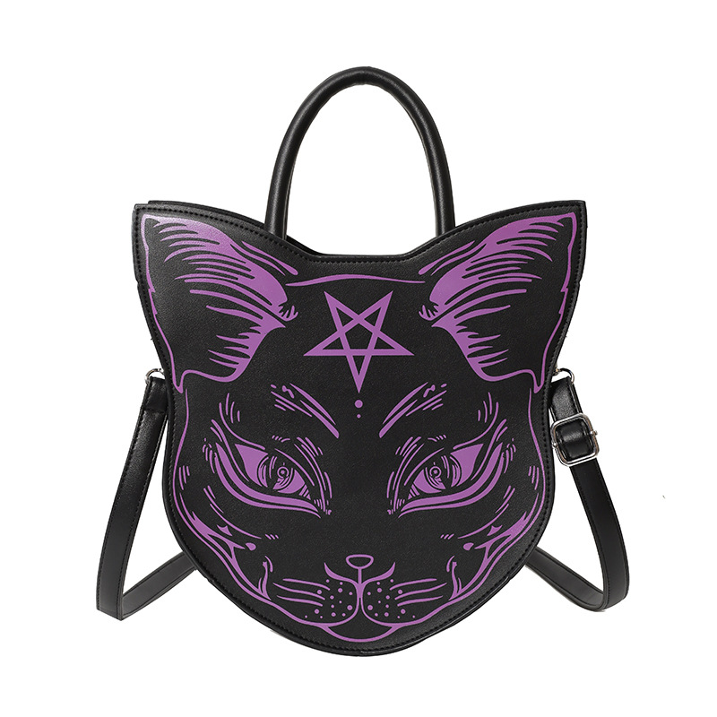 Bolso bandolera con impresión de cara de gato estilo punk Halloween, nuevo modelo cross border Amazon