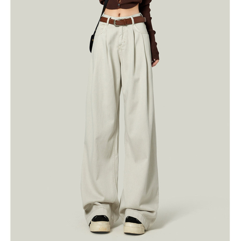 Forever 21 Cement-Colored Wide-Leg Jeans for Women 2025 New High-Waisted Petite Straight Wide-Leg Floor-Length Pants