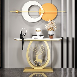 Light Luxury Rock Plate Metal Entrance Entrance Table Simple Table Wall-side Table Entrance New Chinese-style Semicircle End View Table