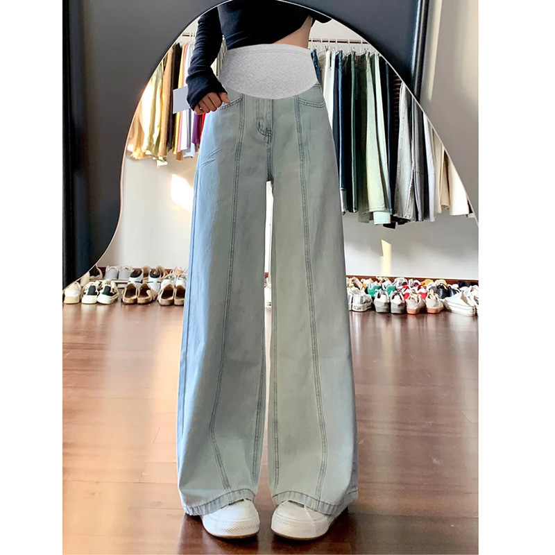 Maternity Clothes 2025 Autumn New Korean Fashion Pregnant Women Denim Wide Leg Pants