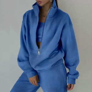 2025 Cross-border New Amazon European and American Women's fleece-lined Sports Street Fashion Casual Zipper Sports suit Women