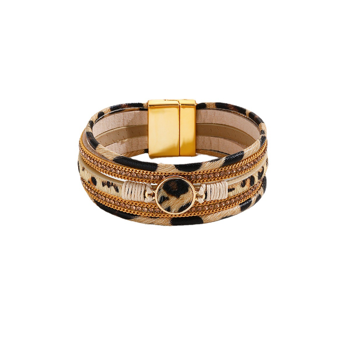 Leopard Print Magnetic Clasp Bracelet Alloy Fashion Accessory_voghion.com