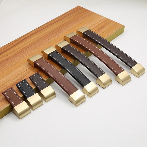 Factory Direct Sale Gold-Color Brushed Leather Handle Furniture Box Bag Wardrobe Cabinet Drawer Leather Box Handle Square Black Brown
