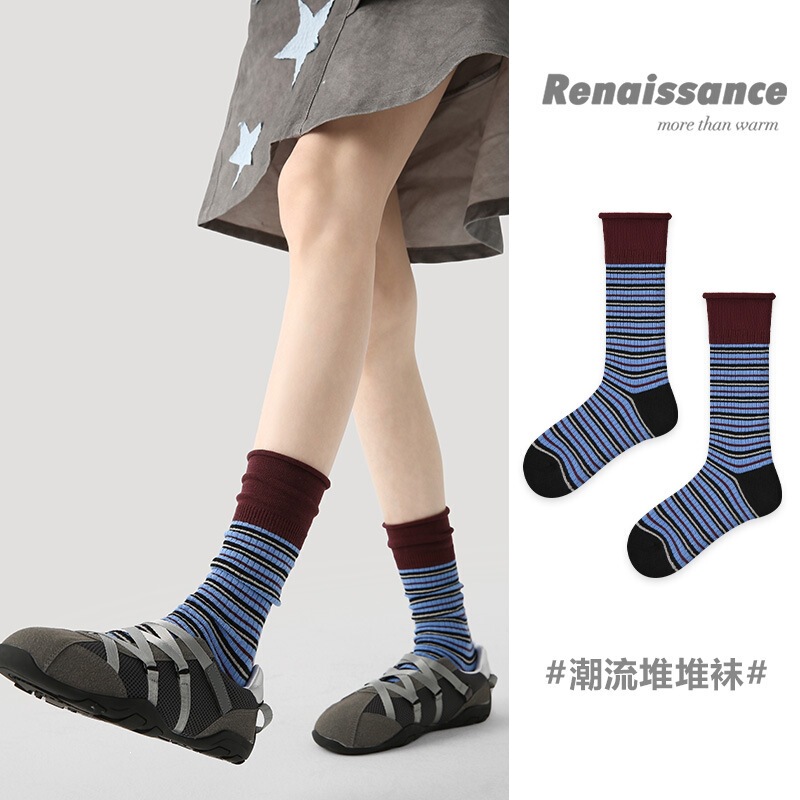Renaissance Original Women's Socks Autumn and Winter Mid-Calf Socks Seamless Slouch Socks Color-Blocking Fine Texture Simple Ins-Style Socks for Women Renaissance Original Women's Socks Autumn and Winter Mid-Calf Socks Seamless Slouch Socks Color-Blocking Fine Texture Simple Ins-Style Socks for Women