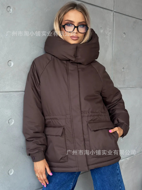 韩国洋气冬季新品简约大口袋设计感 休闲连帽 气质短款百搭服外穿|undefined