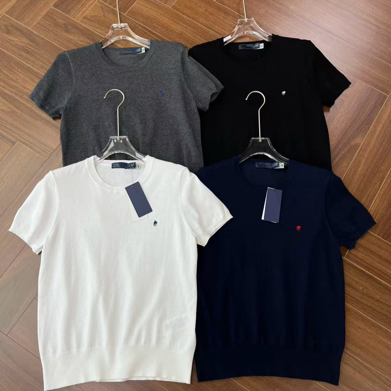 Rl Ralph Lauren Classic Embroidered Pony Women's Slim Fit Crew Neck Pima Cotton Knit Pullover Short Sleeve T-Shirt Top