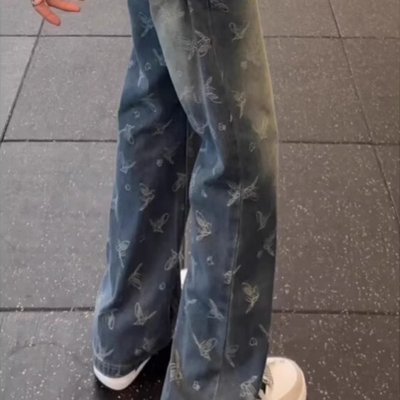 Hong Kong Style Jeans Men's Versatile New Handsome Hip-hop High Street Trend Ruffian Handsome Long Pants Full Of Printed Vibe Pants_mkmklike.com