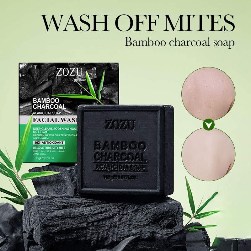 100g Bamboo Charcoal Soap for Face and Body Cleansing, Exfoliating, Oil-Controlling, Gentle and Fragrant, Wholesale ZOZU