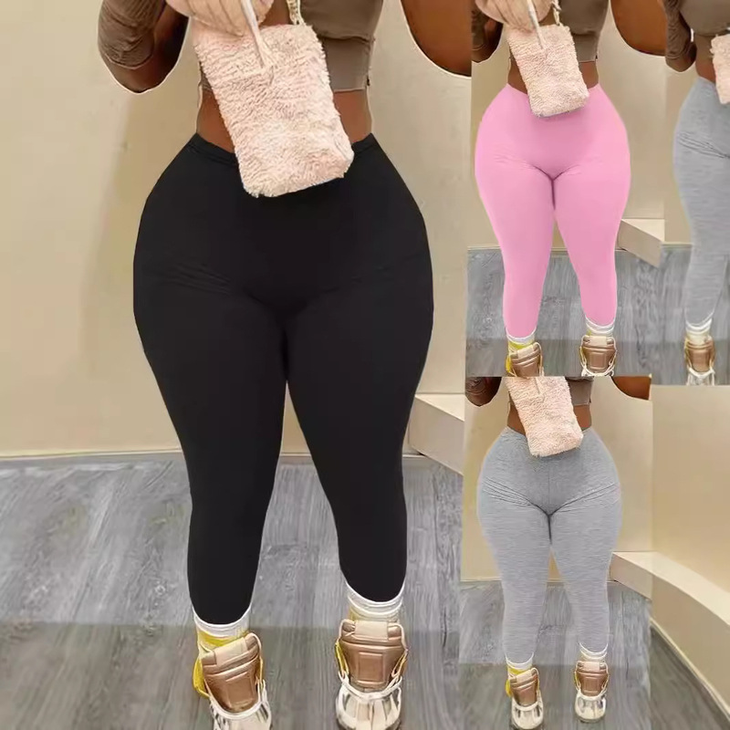 Amazon 2024 autumn and winter new plus size women's pants comfortable solid color waist tight fitness yoga pants