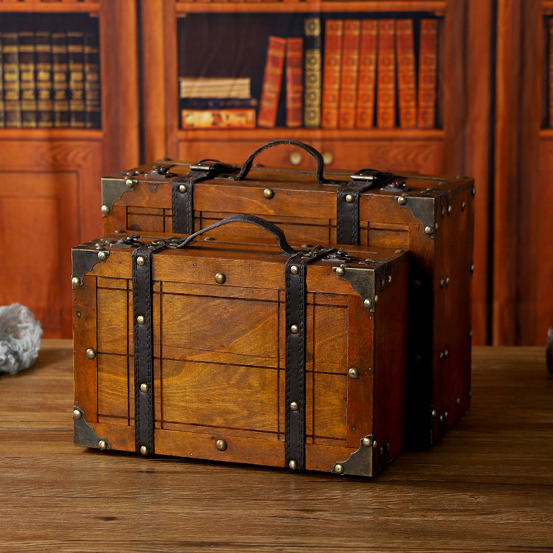 Vintage Handheld Storage Box Portable Antique Shooting Props Suitcase Document Collection Treasure Box